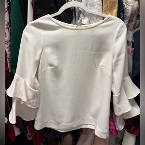 J. Crew Tiered Bell-Sleeve Top in Drapey Crepe ivory like new size 00 XXS